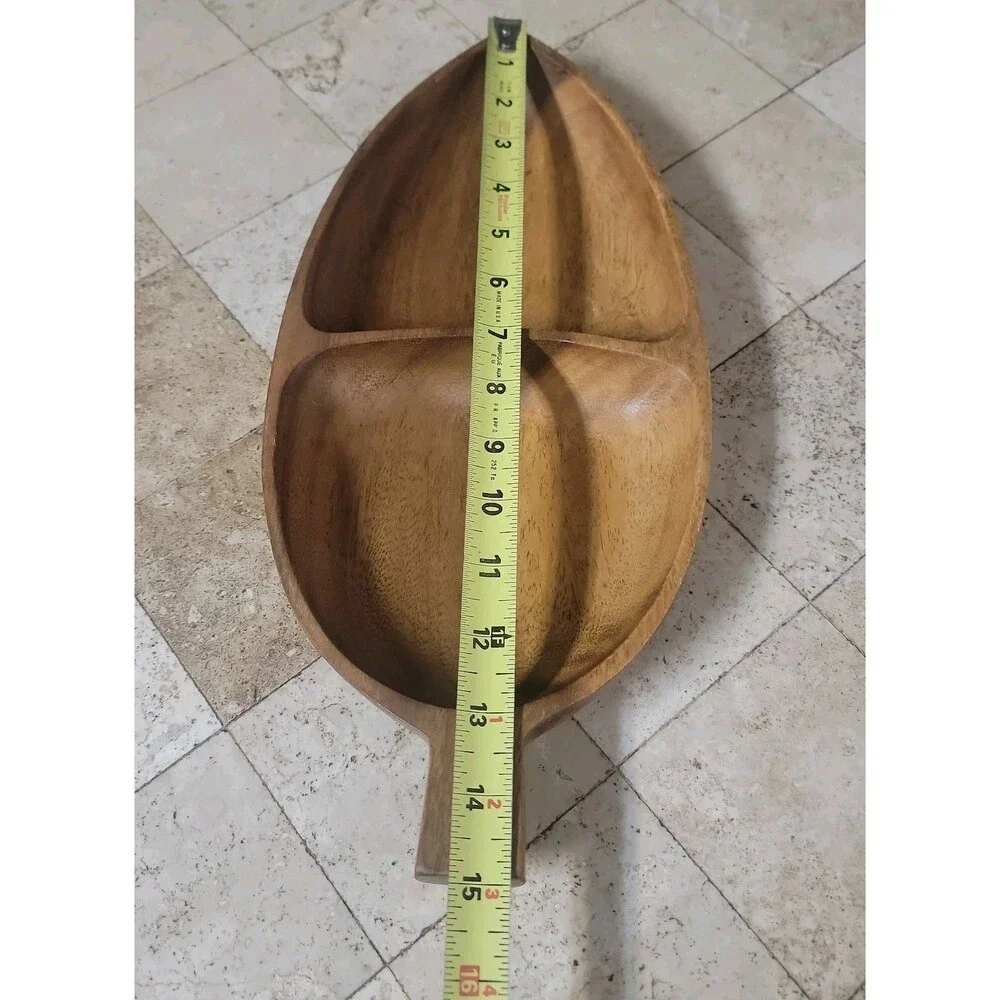 Vintage Leilani Monkey Pod Wood Divided Serving Dish Philippines Handcrafted